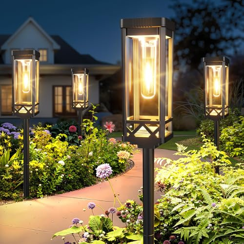 BUCASA Groß Solarlampen für Außen Garten 6 Stück, Superhell Solarleuchten für Außen mit 1000mAh Batterie, 15Std. Beleuchtung IP65 Wasserdicht Solar Gartenleuchten für Rasen Hof Balkon Gehweg Deko