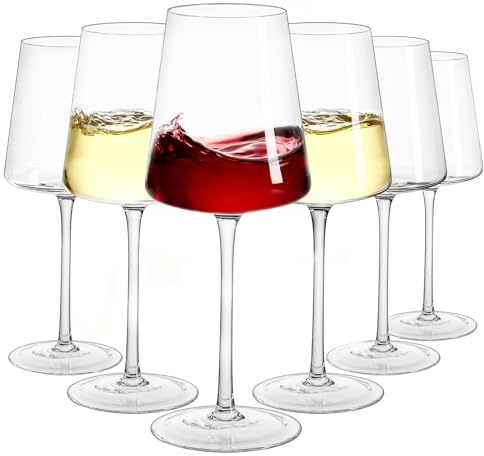 Imourari Red Wine Glasses Set of 6: 400ml Lead-Free Crystal Long Stem Hand Blown White Wine Glasses Gift for Women Tasting at Home Restaurant Wedding Party