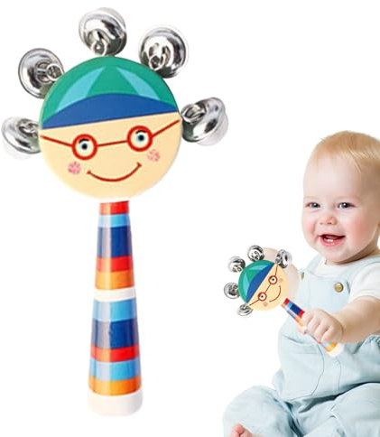 Wechxfau Campane Jingle in legno, campanelle con manico per bambini | Campane a mano per bambini in legno,Strumenti musicali per dei cartoni animati, giocattoli musicali leggeri per