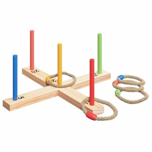 vidaXL Juego de Lanzamiento de Aros Multicolor 41x41x16 cm, Juego de Lanzamiento de Anillos Rectangular para Sala de Estar, Actividad Familiar Interior y Exterior