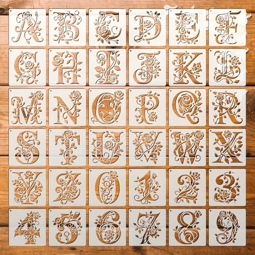 Durdiiy 4 Inch Letter and Number Stencils,Letters and Numbers Stencil Kit,36 Pcs Reusable Alphabet Templates Interlocking Stencil Kit for Painting on Wood,Wall,Fabric,Rock,Sign,DIY Art Project