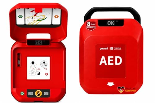 Primedic HeartSave YA Defibrillatore, adatto a dilettanti con erogazione automatico della scarica, 8 anni di Garanzia, Made in Germany, Certificazione MDR 2027, 4x Lingue a tua scelta