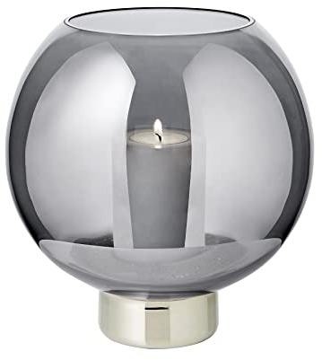 EDZARD Vindljus Jack (H 21 cm, Ø 19,5 cm), kulformad, mörkt kristallglas med platina-kant, för blockljus