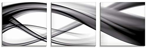 ARTland Wanddeko Glasbilder Wandbild Glas Bild Set 3 teilig je Quadratisch Moderne Kunst Abstrakt Modern Rauch Welle Schwarz Weiß S7KQ