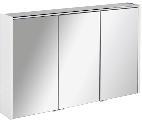 FACKELMANN dreitüriger breiter Spiegelschrank Bad LED Beleuchtung 110 cm weiß matt Denver