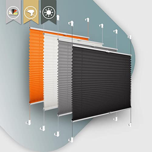 Buseu Plissee ohne Bohren Klemmfix 35x130cm(BxH) Schwarz Jalousie Sonnenschutz Easyfix Faltrollo Lichtdurchlässig Rollo für Fenster & Tür
