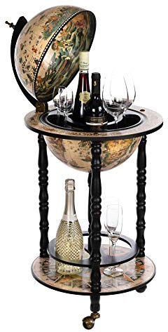 Birendy Hausbar Barwagen 33001WB Schwarzweiß 100cm Globusbar Deko Bartisch Weltkugel