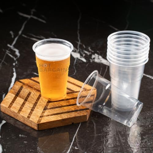 HOT BARGAINS 1000 Clear Half Pint Plastic Cups, UKCA Marked,10oz/280ml, Food Grade Reusable BPA-Free Tumblers, Transparent