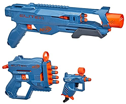 Nerf Elite 2.0 Loadout Lot de 3 fléchettes comprenant Technician DS-2, Quadfire QS-4, Ace SD-1 Blasters, 14 fléchettes, multicolore