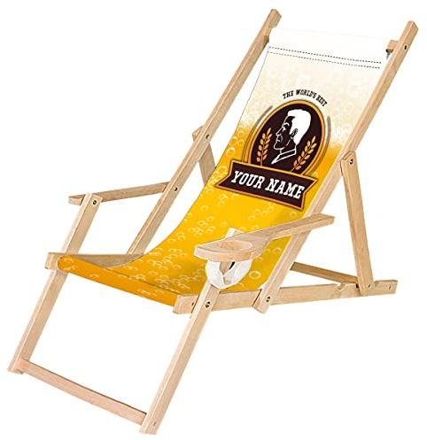 Ferocity Personalisierbarer Holz-Liegestuhl Klappbar Klappliegestuhl mit Armlehne und Getränkehalter Strandstuhl Motiv Bier [119]