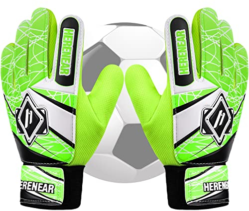 Herenear Torwarthandschuhe Kinder und Jugendliche, Junior Fußballhandschuhe Fußball Torwarthandschuhe, Torwart Fußball Handschuhe mit Fingersave, Stärken Grip und rutschfeste (7, Green)