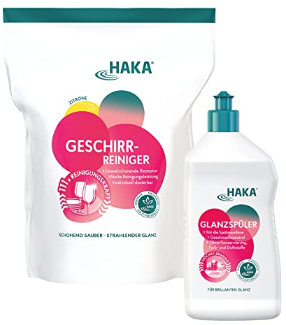 HAKA Set für die Spülmaschine, strahlend sauberes Geschirr, 1x Geschirr-Reiniger Pulver 2kg, 1x Glanzspüler 750ml