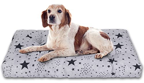 MERCURY TEXTIL- Cama de Mascota, Colchón para Perro, Colchoneta Reversible Estampada Relleno de Espuma para Interior y Exterior. (Small, Estrellas)
