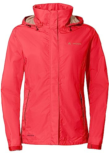 VAUDE Escape Light Regenjacke Damen – wasserdicht, atmungsaktiv und winddicht mit 2-Lagen-Membran, verstaubare Kapuze, 420g leicht, flame,
