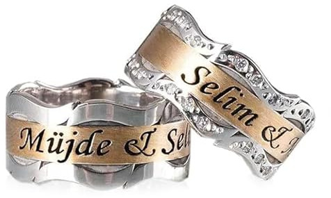 Ensemble de bagues de mariage assorties pour Couple en argent sterling 925, personnalisé pour homme et femme
