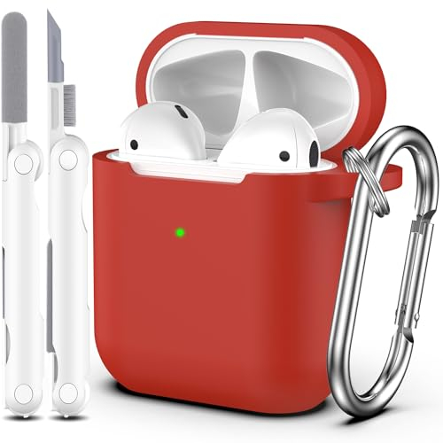 R-fun Compatible with AirPods 2nd Generation 2019,1st Gen 2016 Charging Case Cover,Soft Silicone Protective Case Compatible with Apple AirPods with Cleaner Kit & Keychain,Red