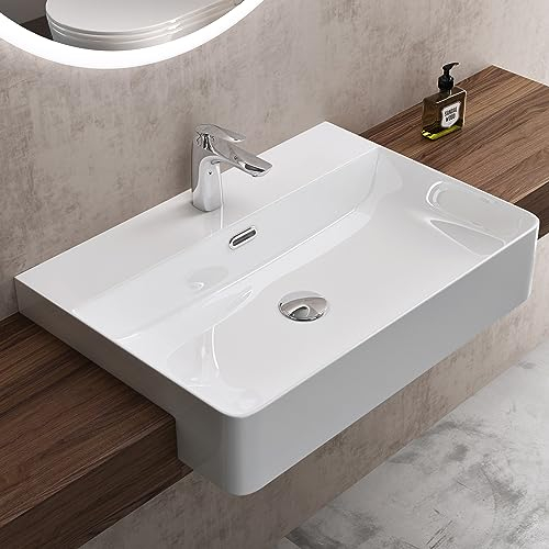 Sogood Lavabo à Encastrer Blanc Vasque en Céramique Lave Mains Rectangulaire de Qualité pour Salle de Bain 60x42x12,5cm Brüssel702