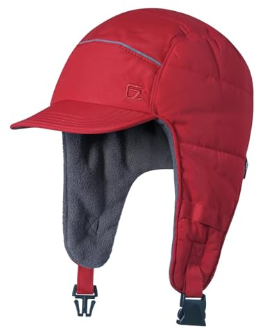 GADIEMKENSD Winter Trapper Hunting Hat with Earflaps Brim Visor Reflective Baseball Cap Warm Aviator Hats for Ski Rain Running Work Golf Outdoor Red