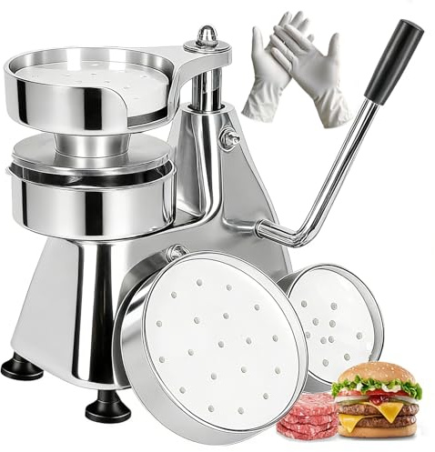 JOHAKYU 3 - in - 1 Commercial Burger Patty Maker, Hamburger Beef Patty Press Stainless Steel Bowl, Heavy - Duty Meat Forming Processor(4/5/6 - inch), Burger Machine with 1200 Pcs Patty Papers