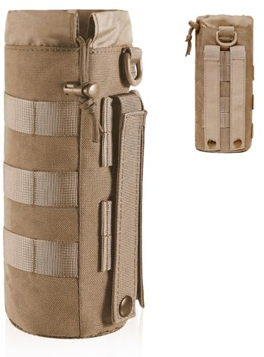Taktiska flaskhållare för Molle, flaskhållare för molle, vikbar flaskväska med övre dragsko och nedre nät, för vandring, jakt, camping (kaki)
