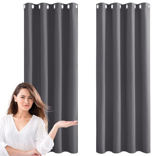 CHENMIAO Cortinas Opacas Dormitorio 2 Piezas 350 x 210 cm Opacas Poliéster Ojales Ventana Cortinas, Cortina Acustico Modernas Decorativas para Ventanas Salon/Dormitorio/Cocina, Gris Oscuro