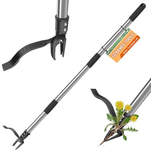 GOXAWEE Désherbeur Manuel, Longueur 117cm, Extracteur de Mauvaises Herbes avec pédale, 4 Dents Acier Inoxydable Extracteur, Outil Jardinage pour Jardin Pelouse (Noir)