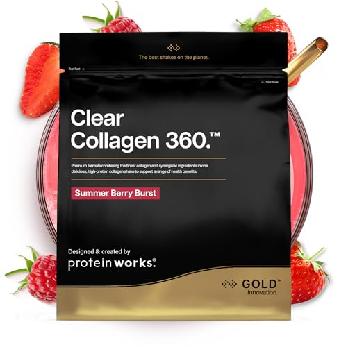 Protein Works | Clear Collagen 360 - Gold Innovation, Collagen Powder, Type 1 & 3 Collagen Peptides, Vitamin C, Zinc, Selenium, Joint & Bone Support, Summer Berry Burst, 32 Servings, 480g