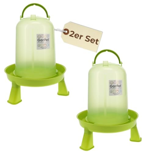 2X Hühnertränke mit Füßen Geflügeltränke mit Standfüßen Stand Füßen Wassertränke Hühnertränke automatisch Stülptränke Hühner Tränke grün 5 L