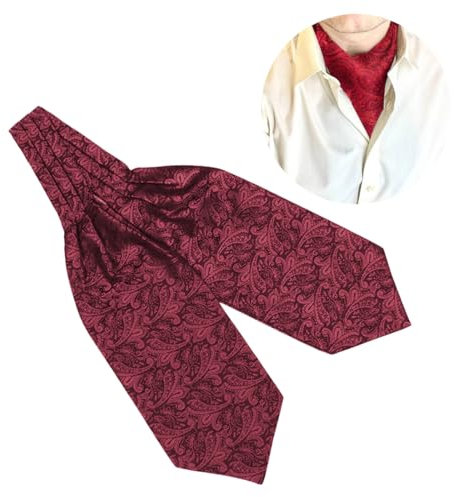 Krawattenschal Herren Hochzeit Ascot Krawatte, Taschentuch Paisley Business Ascot Krawatte und Einstecktuch Set, Pocket Square Cufflink Set Party Classic Floral Wedding Business, Rotwein