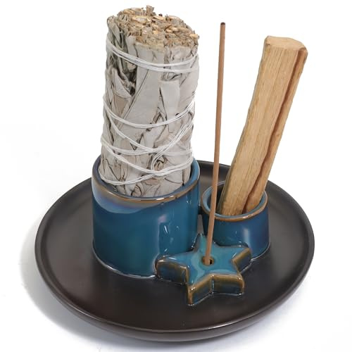 BEYLAB Porta Incienso 4 en 1 con diseño de Estrella, Cuenco de cerámica para Incienso, Varillas de Incienso, Soporte para Palo Santo, Salvia Blanca, Conos de Incienso Velas