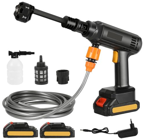 Nettoyeur Haute Pression sur Batterie, 60 Bars Pistolet Haute Pression sans Fil, Buse 6-en-1, 3 Niveaux d'eau Réglables, pour Le Nettoyage du Sol de La Voiture Jardin Piscine