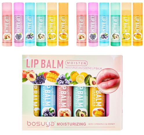 Set di 12 balsami per labbra con sapore di frutta, balsamo naturale per labbra secche, labbra screpolate, prodotti per la cura delle labbra a lunga durata, idratanti per le labbra screpolate