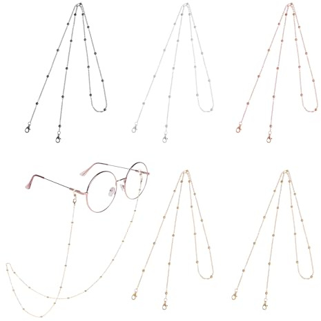 5Pcs Stylish Eye Glasses for Women, Vintage Reading Glasses Chain with Eyeglass Loop, Eyeglass Chain Holders Around Neck, Beaded Glasses Lanyard for Girls Men, Eyewear Retainer Accessory Chain