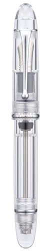 Asvine V800 Fountain Pen - Vacuum Filling System with Large Ink Capacity - Smooth Number 8 Fine Nib with Gift Case and Wrench- Clear Silver Acrylic