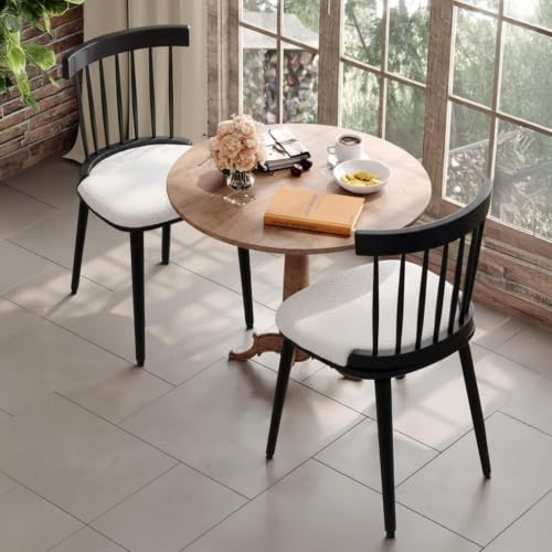 Bekrvio Upholstered White Loop Yarn Dining Chairs Set of 2