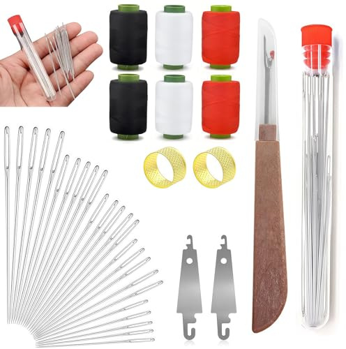 Vesavifaka 37 Piezas Juego de Herramientas de Costura, Kit de Agujas de Coser con Ojo Grande, Kit de Costura, 5 tamaños de Agujas para Coser a Mano, Enhebrador y Kit de reparación, Agujas de Acero