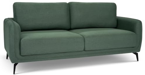 Bravich Brixton 3 Seater Sofa, Modern Linen Look Fabric Settee, Foam Filled Cushions, Wooden Frame, Couch for the Living Room and Lounge, Green