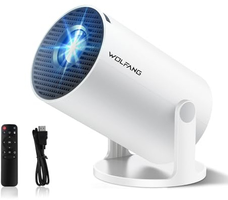 WOLFANG Projektor, Uppgraderad Mini Projektor 2026, WiFi 6 & Bluetooth 5.4, 180° Roterbar, Kompatibel med iOS/Android/TV Stick