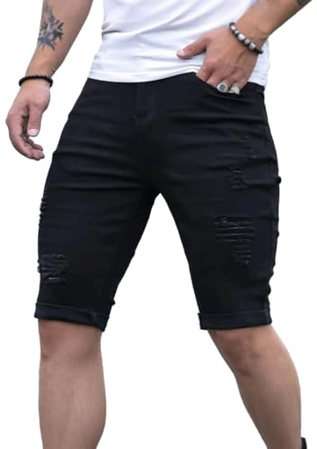 Oanviso Hombre Pantalones Cortos De Jeans Rasgados Verano Pantanlón Corto Skinny Denim Vaqueros Agujero Short de Ajustados Hip Hop Bermudas Shorts Elástico