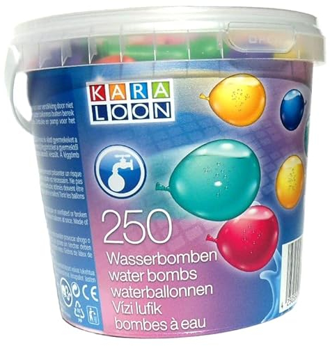 Karaloon D02099-250 Wasserbomben im Eimer 8 cm, Sortiert