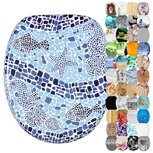 Sanilo WC-Sitz mit Absenkautomatik I Hochwertiger Toilettensitz aus Holz I Toilettendeckel in verschiedenen Motiven (Mosaic World)