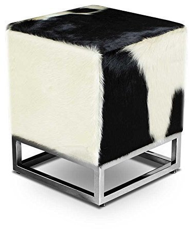 NEUERRAUM PICCOLO sottile DADO pelo di mucca BAUHAUS vera pelle sgabello sgabello di lato sgabello sgabello 37 x 37 CM ALTEZZA SEDUTA 45 cm. RIPRODUZIONE VERE pelo di mucca bianco e nero