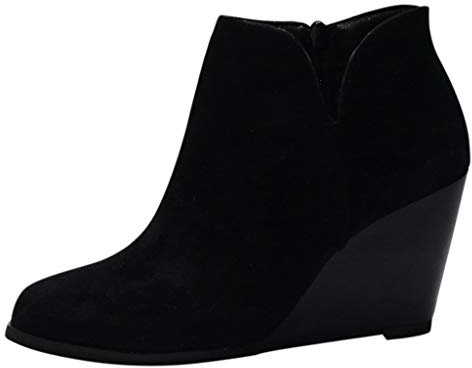 Susenstone Bottine A Talon Compensé Femme En Daim Chaussures Talons Compense Sexy Mode Pas Cher Chic Bottes Hiver Ankle Boots De Soiree