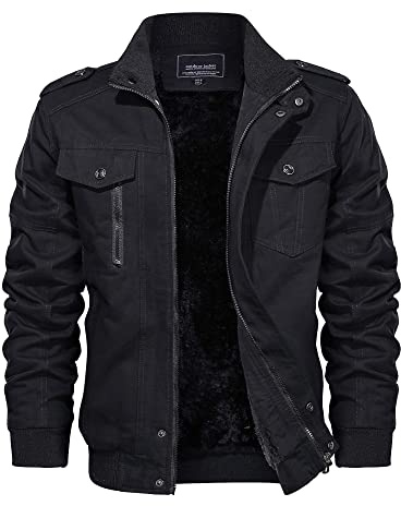 EKLENTSON Men's Fleece Lined Jackets Military Coats Windbreakers Warm Cargo Jacket with Multi Pockets Black
