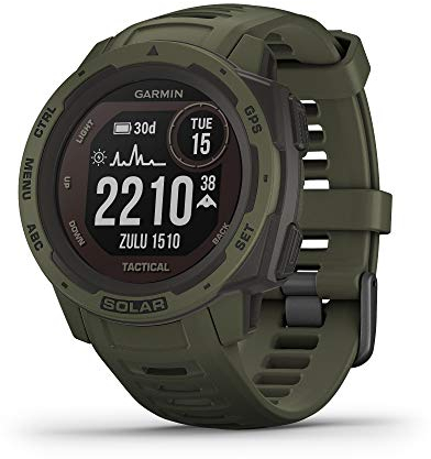 Garmin Instinct, Rugged Outdoor Smartwatch with Solar Charging Capabilities and Tactical Features, Built-in Sports Apps and Health Monitoring, Moss Green