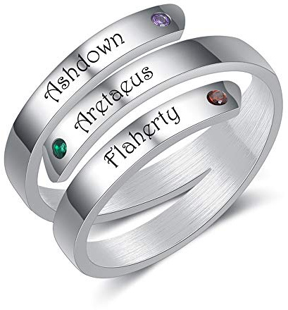 kaululu Femme Personnalisé Bagues avec Gravure Prenom Croix Bagues Ajustable Anneaux de Promesse de Mariage pour Bijoux Fille Mère Bff Copains (#3 Names)