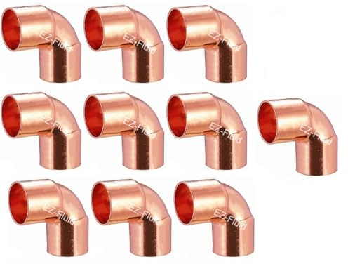 (10pcs) EZ-FLUID Plumbing 3/4 C X C LF Short Radius Copper 90 Degree Elbow Pressure Copper Fittings with Sweat Solder Connection for Residential,Commercial