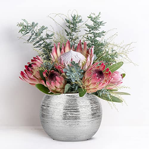 Silver Planter Pot Indoor Decorative Centerpiece Round Flower Vase Metallic Ball Plants Pot Flower Planter Succulent Pots Sphere Plant Pots