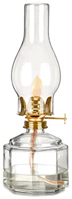 Lanterna ad olio in vetro trasparente - Lampada antivento for uragano for uso domestico - Lampada a cherosene antica retrò tradizionale Mancanza di corrente Base quadrata Latta for olio in vetro Luce