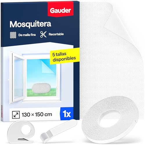 GAUDER Mosquitera para Ventana - Red Anti-Insectos con Cierre de Gancho y Bucle - Protección Adhesiva contra Mosquitos - Malla Autoadhesiva (130 x 150 cm - Bianca)